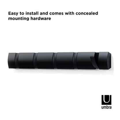Umbra Flip Coat Rack, Wall Mounted 5-Hook Space Saving, Black/Black | Real wood and steel build, retractable hooks fold flat, holds coats bags and scarves, easy install - color: Black/Black, size: 5-Hook