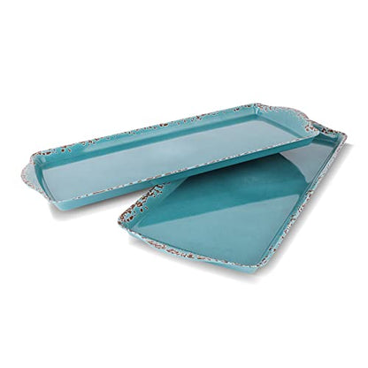 Gourmet Art Crackle Set of 2 Melamine Rectangular Serving Trays/Platters Aquamarine blue 15"