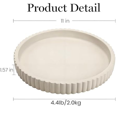 11" Round Fluted Concrete Decorative Tray, Gray Ribbed Modern Vanity Tray for Coffee Table, Bathroom Counter, Kitchen Island, Elegant Centerpiece for Home Decor, Bandeja Decorativa