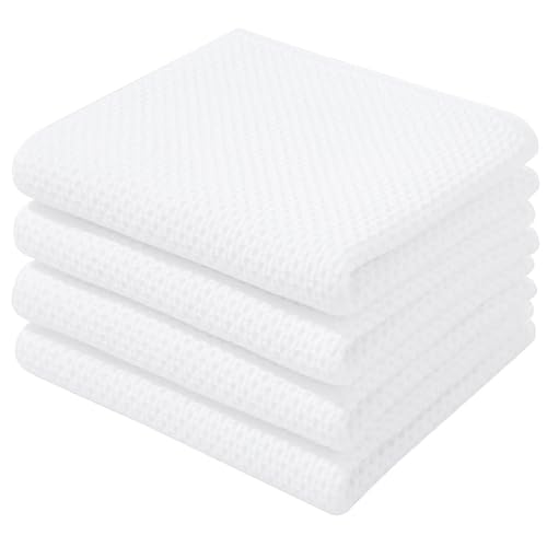 Homaxy 100% Cotton Waffle Weave Kitchen Dish Towels 4-Pack, White | 13 x 28 Inches, Ultra Soft Absorbent Dish Towels, Quick Drying Cleaning Towels - color: White, size: 13 X 28 - 4 Pack