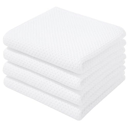 Homaxy 100% Cotton Waffle Weave Kitchen Dish Towels 4-Pack, White | 13 x 28 Inches, Ultra Soft Absorbent Dish Towels, Quick Drying Cleaning Towels - color: White, size: 13 X 28 - 4 Pack