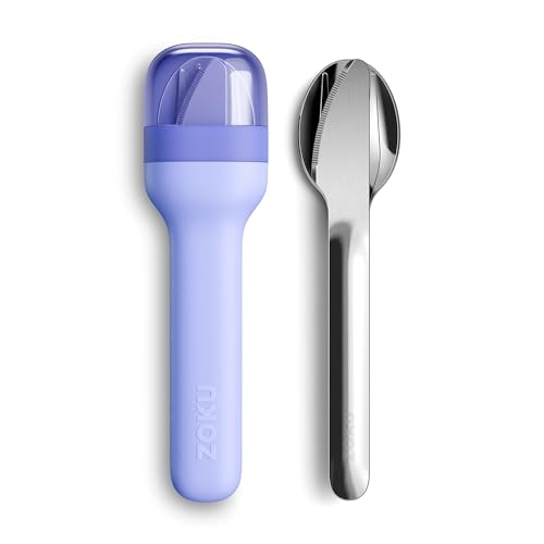 Zoku Pocket Utensil Set Stainless Steel Fork, Knife, and Spoon in Case Blue - color: Blue