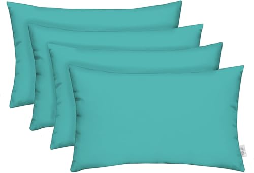 RSH DECOR Sunbrella 26" x 16" Lumbar Throw Pillows Set of 4 | Water and Fade-Resistant Performance Fabric | Outdoor Pillow Covers with Down-Alternative Inserts | Made in USA (Canvas Aruba Aqua) - color: Canvas Aruba, size: 26" x 16" (Set of 4)