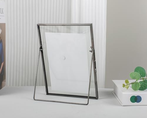 Gunmetal Gray Floating Frame Set of 2, Glass Floating Picture Frames 6"x 8" for Multi Size Photos 5x7, 4x6, 3x5 Standing Picture Frame Tabletop Display - color: Gunmetal Gray, size: 6x8 inch