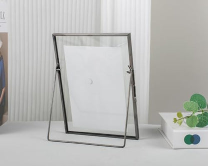 Gunmetal Gray Floating Frame Set of 2, Glass Floating Picture Frames 6"x 8" for Multi Size Photos 5x7, 4x6, 3x5 Standing Picture Frame Tabletop Display - color: Gunmetal Gray, size: 6x8 inch