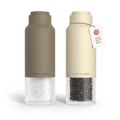 LARS NYSØM Salt and Pepper Grinder Set, Stainless Steel Manual Salt and Pepper Mills, Adjustable Ceramic Grinder, Design Spice Shakers (Brown/Beige) - color: Taupe Brown/Almond Beige