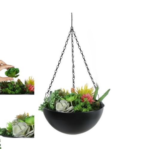 Black Metal Hanging Planters for Indoor Outdoor Plants,10" Hanging Baskets | Round Large Flower Pots with Chain,Basket for Plant No Holes,Modern Storage Baskets for Garden Home Porch Decor Set of 1 - color: Black