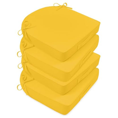 Basic Beyond Outdoor Cushions for Patio Furniture: Waterproof & UV Resistant Outdoor Chair Cushions Set of 4-19 x 19 x 3 Inch Thick Patio Chair Cushions with Adjustable Ties & Handle, Yellow - color: Yellow