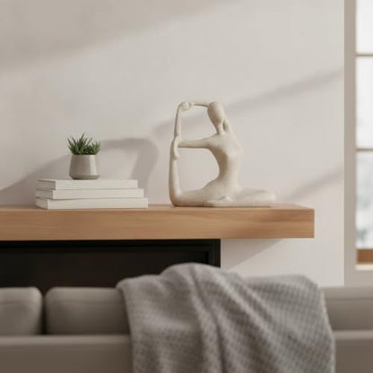 Modern Abstract Resin Human Figure Sculpture, Beige Minimalist Art Statue for Home Office Desk Shelf Decor - size: 8.66 x 3.94 x 11.02 in
