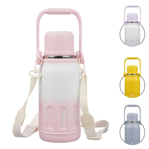BJPKPK Stainless Steel Insulated Bottle with Handle & Strap, 27oz | Leak-proof vacuum insulation keeps drinks cold/hot for hours. BPA-free, dishwasher safe. Includes handle & strap. Pink Pearl. - color: Pink Pearl, size: 27 Ounces