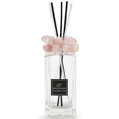 KALIFANO Luxury Glass and Rose Quartz Crystal Diffuser with Decorative Selenite Reeds - Premium Fragrance/Aroma Diffuser Bottle with Healing Effects (Essential Oils Not Included) - color: Rose Quartz