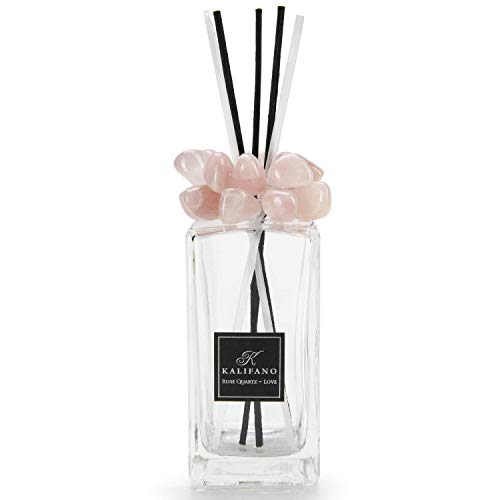 KALIFANO Luxury Glass and Rose Quartz Crystal Diffuser with Decorative Selenite Reeds - Premium Fragrance/Aroma Diffuser Bottle with Healing Effects (Essential Oils Not Included) - color: Rose Quartz