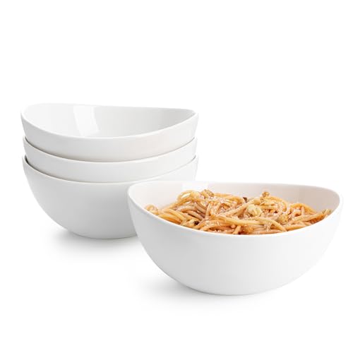 Sweese 42oz Porcelain Serving Bowls - Set of 4, 8-Inch White Bowls for Salad, Soup, Pasta & More - Microwave, Dishwasher & Oven Safe - size: 8.1 Inch