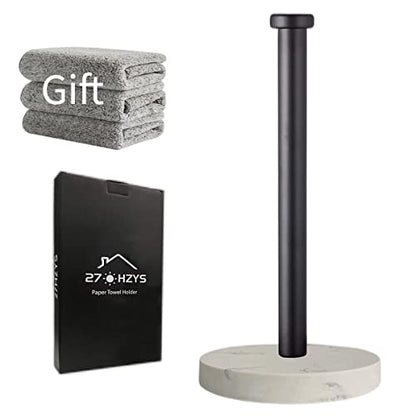 Paper Towel Holder Countertop, Standing Paper Towel Roll Holder for Kitchen Bathroom, with Weighted Marble Base for One-Handed Operation (Black), Black Paper Towel Holder, Marble - color: Black-dd