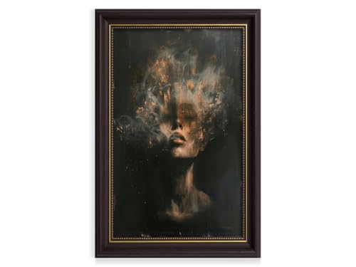 Vintage Framed Woman Wall Art, Moody Abstract Women Face Wall Decor | Dark Background Lady Painting Canvas Prints,Gothic Portrait Picture Artwork for Living Room Bedroom - color: Female Portrait, size: 11"L x 9"W