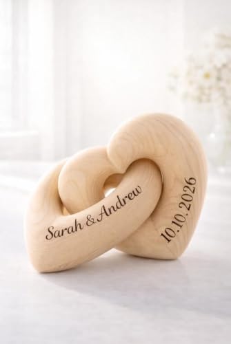 Personalized Interlocking Wooden Hearts, Custom Name Date Engraved Couple Gift, Wedding Anniversary Keepsake, Romantic Decor, Valentine Gift, Bridal Shower Gifts, Engagement Present 2 - color: Design 02
