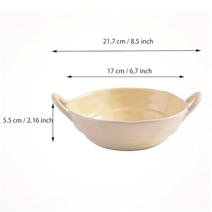 Ceramic Soup Bowls with Handles Set of 2, Cream Yellow Porcelain Snack Bowls, 24 oz Large Salad Bowls, Microwave and Dishwasher Safe