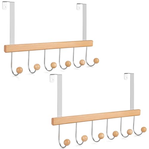TOPIA HANGER Over The Door Hooks for Hanging, Towel Hooks Towel Racks for Bathroom, Coat Hooks Coat Rack Over The Door Organizer Hanging, Wooden Door Hangers for Coat Towel Hat Purse CT72N - 2 Pack - color: Natural, size: 2 Pack
