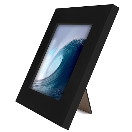 Americanflat 4x4 Picture Frame - Engineered Wood - Black | Shatter-resistant glass, wall or tabletop display with included easel, sawtooth hangers included - color: Black, size: 4x4