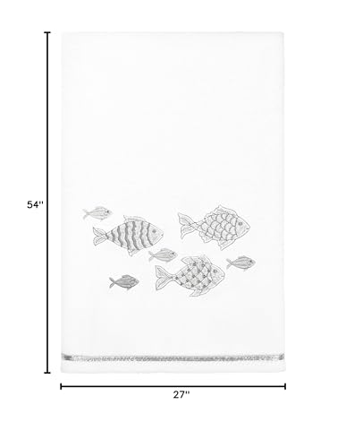 Treasure 4-Piece Premium Towel Set, Sparkling Applique Fish, Ultra Plush Turkish Cotton, Durable, Perfect for Bathroom, 2 Bath 2 Hand Towels, White - color: White, size: 2 Pcs Bath 2 Pcs Hand Towel
