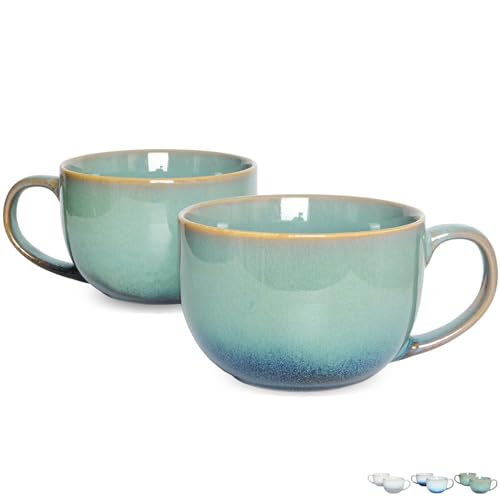 Bosmarlin Ceramic Large Coffee Mug Set of 2, 23 Oz, Jumbo Mug Soup Bowls with Handles, Dishwasher and Microwave Safe (23 Oz, Pale Green) - color: Pale Green