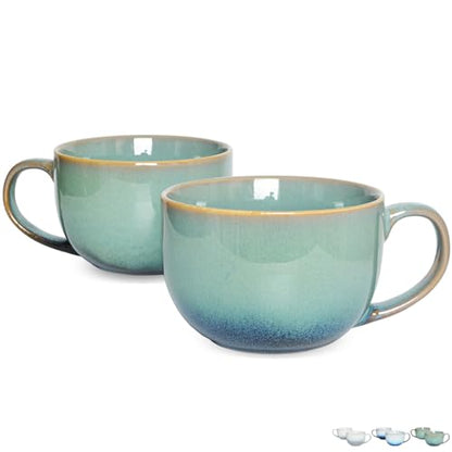 Bosmarlin Ceramic Large Coffee Mug Set of 2, 23 Oz, Jumbo Mug Soup Bowls with Handles, Dishwasher and Microwave Safe (23 Oz, Pale Green) - color: Pale Green