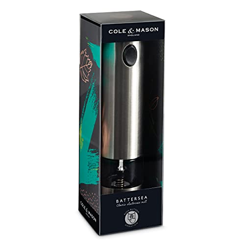 Cole & Mason Battersea Electronic Salt & Pepper Mill - One-Button Salt & Pepper Grinder - Refillable & Adjustable Salt & Pepper Shakers - Kitchen Accessories - Stainless Steel - 1 Pack