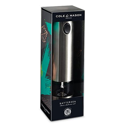 Cole & Mason Battersea Electronic Salt & Pepper Mill - One-Button Salt & Pepper Grinder - Refillable & Adjustable Salt & Pepper Shakers - Kitchen Accessories - Stainless Steel - 1 Pack