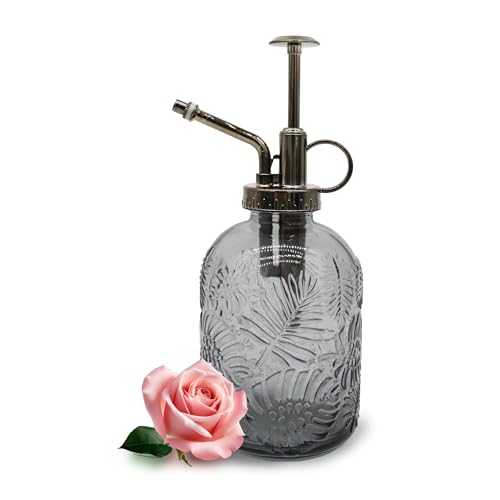 Glass Plant Mister Spray Bottle, 350ML Vintage Plant Spritzer, Succulent Watering Bottle Glass with Top Pump, Small Plants Sprayer Watering Can for Indoor (Gray) - color: Gray