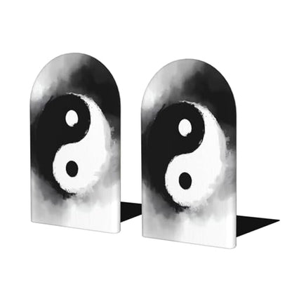 Yin and Yang for Wooden Bookends Set of 2, Heavy Duty Non-Slip Book Ends with Metal Base, Bookends for Shelves Desk Office Classroom Home