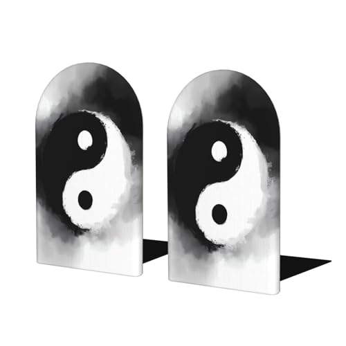 Yin and Yang for Wooden Bookends Set of 2, Heavy Duty Non-Slip Book Ends with Metal Base, Bookends for Shelves Desk Office Classroom Home