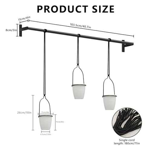 1 Adjustable-Width Hanging Plant Hanger Set Window Sill Hook-Mounted Plant Display Rack Set Indoor Herb Garden Plant Rack Includes 3 White Plant Pots Suitable for Windowsills, Ceilings, and Balconies
