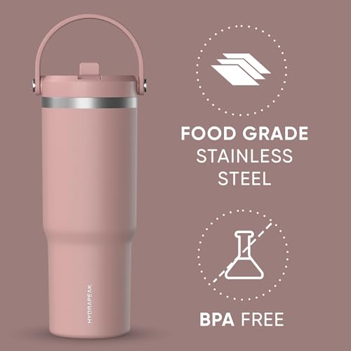 Hydrapeak Nomad 32oz Stainless Steel Insulated Travel Tumbler with Handle & Straw Lid, Leakproof, Cupholder Friendly, Back to School, College Dorm, Gym & Everyday Hydration, Cold 24 Hours (Rosewood) - color: Rosewood