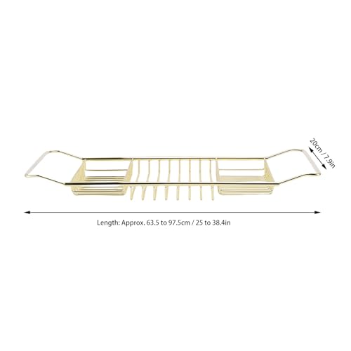 Bewinner Gold Stainless Steel Expandable Bathtub Caddy Tray, Adjustable Shower Tub Tray 25-38.4 Inch, Over The Bathtub Rack for Luxury Bath, Heavy Duty Bathroom Accessories for (Gold) - color: Gold