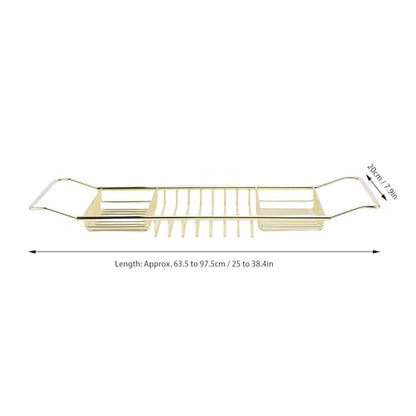 Bewinner Gold Stainless Steel Expandable Bathtub Caddy Tray, Adjustable Shower Tub Tray 25-38.4 Inch, Over The Bathtub Rack for Luxury Bath, Heavy Duty Bathroom Accessories for (Gold) - color: Gold