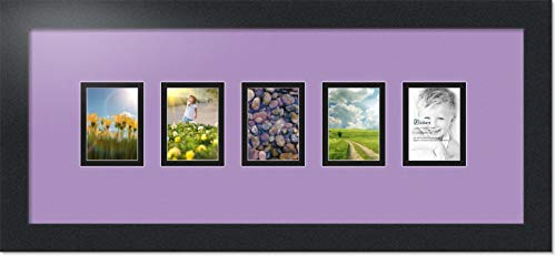ArtToFrames Collage Photo Frame Double Mat with 5-2.5x3.5 Openings with Satin Black Frame and Lavender Mist mat. - color: Lavender Mist, size: 2.5x3.5