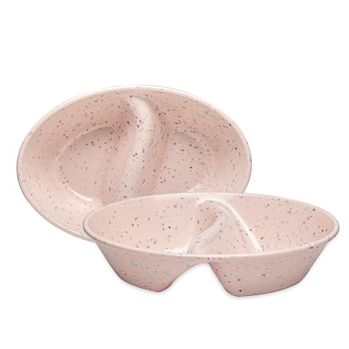 Confetti Divided Bowl Set of 2, 100% Melamine BPA-Free Stackable Unbreakable Bowls with Two Compartments, Ideal for Snacks, Chips & Dips, Cereal, Dishwasher-Safe Color: Pink - color: Confetti Pink