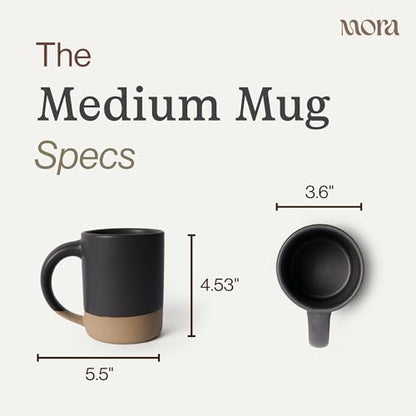 MORA Medium Mugs Set of 4, 16oz Ceramic Pottery Latte Mugs/Coffee Cups - Microwave and Dishwasher Safe - Liquorice - color: Liquorice