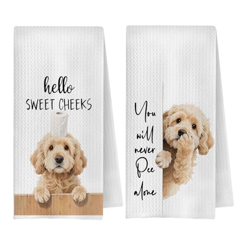 Funny Goldendoodle Dog Bathroom Hand Towels, Goldendoodle Gifts for Women Men, Hello Sweet Cheeks Golden Doodle Dog Decorative Hand Towel for Bathroom Washroom, 16x24 Inch Set of 2 - color: Goldendoodle
