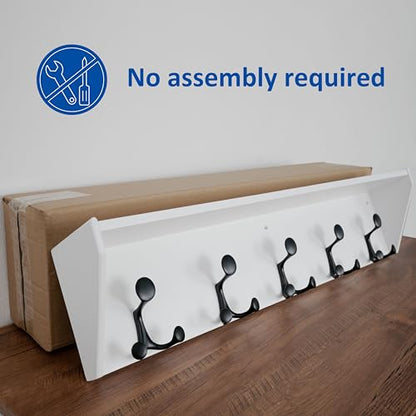 WEBI Wall Shelf with Hooks Underneath,35" Long Wall Mounted Coat Rack with Shelf,Entryway Coat Rack with 5 Triple Hooks for Hanging Coats,Jacket,Hallway,Bedroom,Mudroom,White - color: White, size: 35 Inch