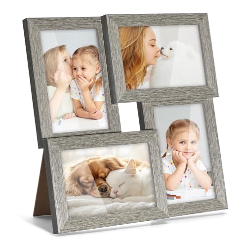 4x6 Picture Frames Collage Family Multi Photo Frame Wall Decor, Grey | 4 Opeing, Hanging/Stand on Desk, Matted to 3x5 with Mat, Modern Home Wall Decor, Gift for Family/Valentine's/Mother's Day - color: Grey