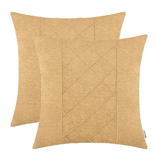 BRAWARM Chenille Throw Pillow Covers 16x16 Inches, Gold, 2 Pack | Decorative Pleated Pillow Covers, Soft Cushion Cases for Sofa Bed Living Room Home Farmhouse (No Insert) - color: Gold-pleated, size: 16" x 16" (Pack of 2)