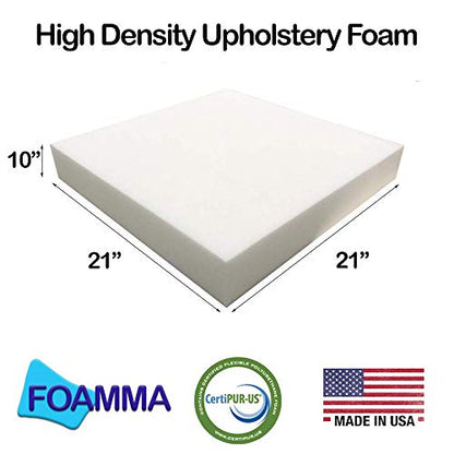 FOAMMA 10" x 21" x 21" Upholstery Foam High Density Foam (Chair Cushion Square Foam for Dinning Chairs, Wheelchair Seat Cushion Replacement) - color: High Density, size: 10" x 21" x 21"