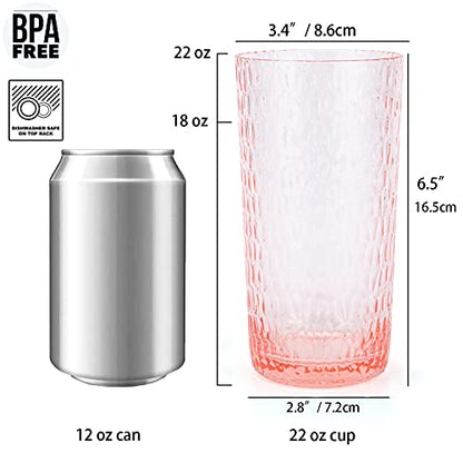 KX-WARE 22-ounce Honeycomb Highball Glasses Plastic Tumbler Acrylic Glasses, set of 6 Coral Pink - color: Pink