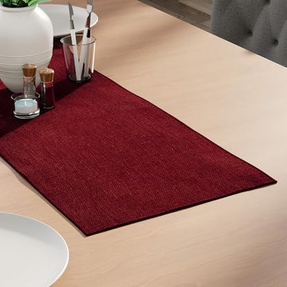 Encasa XO Table Runner 2 Seater, Soft Chenille 13"x36" | Scarlet Red, Woven Rib Texture | Machine Washable | Colorfast & Shrink Resistant | Durable Polyester Yarns - color: Scarlet Red, size: 13x36 in