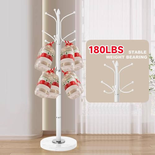 Coat Rack Stand,White Metal Coat Rack Freestanding with 12 Hooks | Modern Coat Rack with Natural Marble Base,Heavy Duty Coat Hanger Stand, Coat Hall Clothes Tree Stand for Office,Bebroom - color: White-12Hooks
