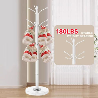 Coat Rack Stand,White Metal Coat Rack Freestanding with 12 Hooks | Modern Coat Rack with Natural Marble Base,Heavy Duty Coat Hanger Stand, Coat Hall Clothes Tree Stand for Office,Bebroom - color: White-12Hooks