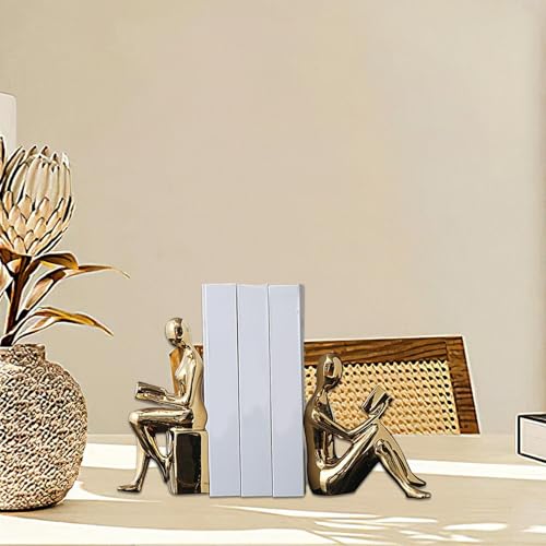 Heavy Book Ends for Shelves Non-Skid Anti-Slip | Book Ends Shelf Supports Home, Kitchen Shelves, Bathroom, Bookcase, Housewarming, Cooking Lover - color: Gold