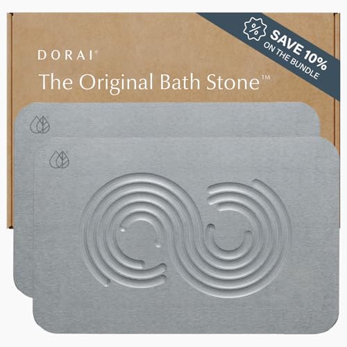 Dorai Home Stone Bath Mat Set - Premium Diatomaceous Earth Bath Floor Mats with Non-Slip Base, Fast-Drying Modern Shower Mat for Bathroom | Zen Ash, 2 Pack - 23.6"x15.4" - color: Zen Ash, size: 2 Pack