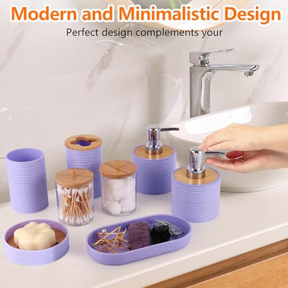 10 PCS Purple Bathroom Accessories Set with Trash Can Bathroom Accessory | All-in-One Kit with Trash Can,Toothbrush Holder,Soap Dispenser,Toothbrush Cup,Vanity Tray,Soap Dish,Toilet Brush etc for Home - color: Purple